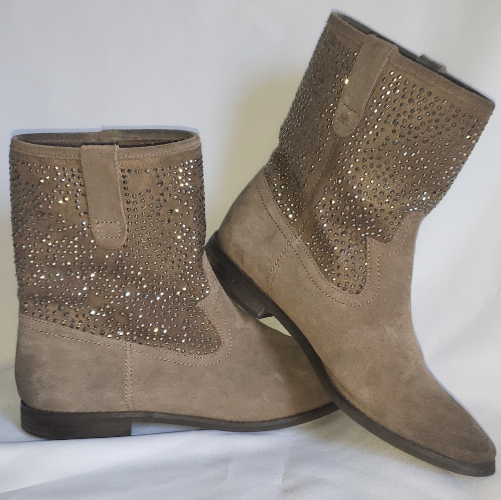 Naughty Monkey Taupe suede boots with Rhinestones